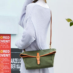 Canvas Leather Mens Womens Small Brown Messenger Bag Shoulder Bag Green Side Bag for Men