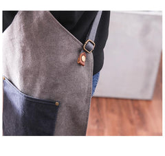 Canvas Leather Mens Womens Gray Craftsman Cafe Staff Clothes Work Apron for Men