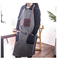 Canvas Leather Mens Womens Gray Craftsman Cafe Staff Clothes Work Apron for Men