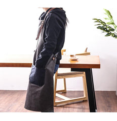 Canvas Leather Mens Womens Gray Craftsman Cafe Staff Clothes Work Apron for Men