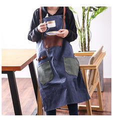 Canvas Leather Mens Womens Gray Craftsman Cafe Staff Clothes Work Apron for Men