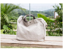 Canvas Leather Mens Womens Handbag Tote Bag White Shoulder Bag Tote Purse For Men
