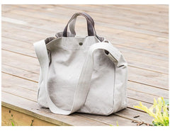 Canvas Leather Mens Womens Handbag Tote Bag White Shoulder Bag Tote Purse For Men
