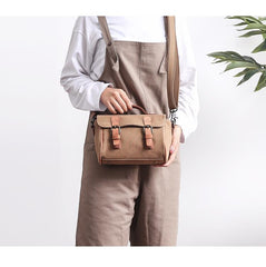 Canvas Leather Mens Womens Green Portable Side Bag Khaki Messenger Bag Small Courier Bag For Men