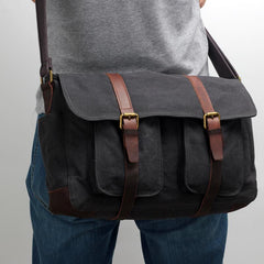 Canvas Mens Side Bag 15'' Black Large Courier Bag Postman Bag Messenger Bag for Men