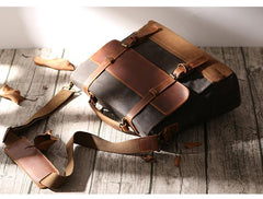 Canvas Leather Mens Side Bag Gray 14'' Briefcase Postman Bag Messenger Bag for Men