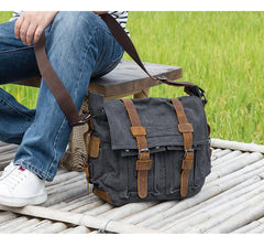 Canvas Mens 14'' Side Bag Courier Bag Gray Postman Bag Messenger Bag for Men