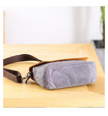 Leather Canvas Mens Small Side Bag Gray Courier Bag Postman Bag Messenger Bag for Men