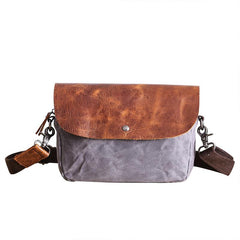 Leather Canvas Mens Small Side Bag Gray Courier Bag Postman Bag Messenger Bag for Men