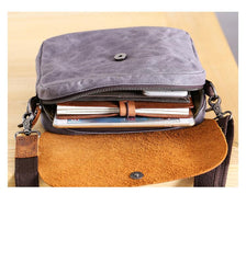 Leather Canvas Mens Small Side Bag Gray Courier Bag Postman Bag Messenger Bag for Men