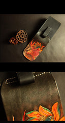 Handmade Tooled Leather Carp Mens Belt Pouch Waist Bag Belt Phone Bag Mobile Bag For Men