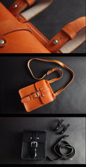 Handmade Black Brown Leather Mens Waist Bag Belt Pouch Phone Hip Bag For Men