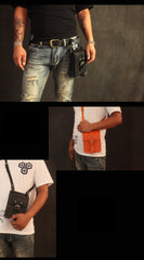 Black Handmade Brown Leather Mens Waist Bag Belt Pouch Phone Hip Bag For Men