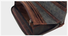 Casual Black Canvas Leather Men's Long Wallet Bifold Around Zip Wallets Clutch Purse For Men