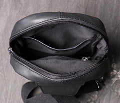 Black Leather Sling Backpack Sling Bag Chest Bag One shoulder Backpack Black Sling Pack For Men
