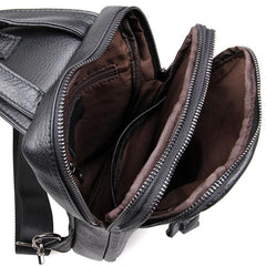 Top Black Leather Backpack Men's  Sling Bag Chest Bag Top One shoulder Backpack Sling Pack For Men