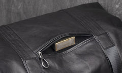 Casual Black Leather Men's Overnight Bag Large Travel Bag Luggage Weekender Bag For Men