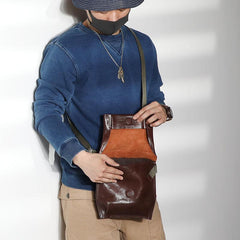 Casual Black Leather Mens Vertical Side Bag Messenger Bag Cool Brown Postman Bag Courier Bag for Men