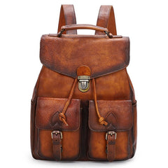Casual Brown Mens Leather 13 inches School Backpack Satchel Backpack Brown Computer Backpack For Men