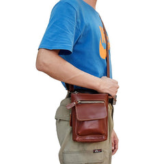 Casual Brown Leather Mini Messenger Bag Men's Belt Pouch Belt Bag Waist Pouch For Men