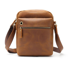 Casual Dark Coffee Leather Messenger Bag Men's 8 inches Side Bag Vertical Phone Bag Courier Bag For Men