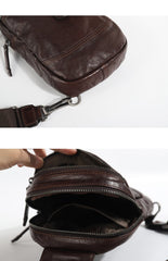 Casual Tan Leather Mens Chest Bag Sling Bag Coffee Crossbody Pack One Shoulder Backpack for Men