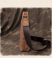 Casual Leather Brown Mens Vertical Side Bag Vertical Messenger Bag Shoulder Bags For Men