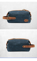 Waxed Canvas Leather Men's Clutch Purse Navy Blue Casual Clutch Bag Hand Bag For Men