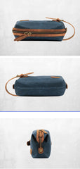 Waxed Canvas Leather Men's Clutch Purse Navy Blue Casual Clutch Bag Hand Bag For Men