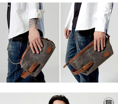 Waxed Canvas Leather Men's Clutch Purse Navy Blue Casual Clutch Bag Hand Bag For Men