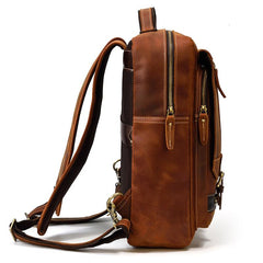 Casual Brown Mens Leather Large School Backpack Satchel Backpack Computer Backpack For Men