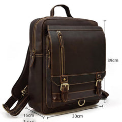 Casual Brown Mens Leather Large School Backpack Satchel Backpack Computer Backpack For Men