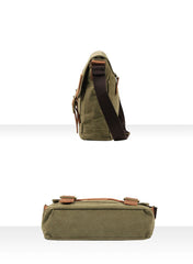 Black Canvas Leather Mens Side Bag Messenger Bags Army Green Canvas Courier Bag for Men