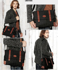 Casual Canvas Leather Mens Khaki Side Bag Messenger Bag Black Canvas Courier Bag for Men