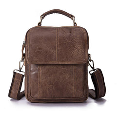 Brown LEATHER MENS Vertical SIDE BAG Small COURIER BAG Vertical Handbag MESSENGER BAG FOR MEN