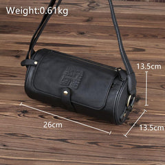 Casual Black Leather Mens Barrel Postman Bag Side Bag Bucket Messenger Bag For Men