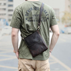 Casual Black Leather Mens Small Vertical Courier Bags Black Messenger Bags Brown Postman Bags For Men