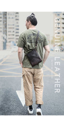 Casual Black Leather Mens Small Vertical Courier Bags Black Messenger Bags Brown Postman Bags For Men