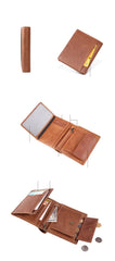 Casual Brown Leather Mens billfold Wallet Trifold SMall Wallet Black Front Pocket Wallet For Men