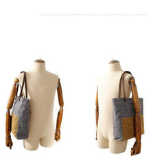 Casual Canvas Leather Black Ladies Mens Shopping Bag Tote Bag Shoulder Bag Tote Purse For Women