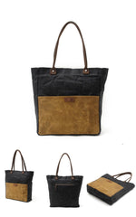 Casual Canvas Leather Black Ladies Mens Shopping Bag Tote Bag Shoulder Bag Tote Purse For Women