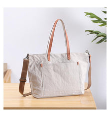 Casual Canvas Leather Mens Womens Large White Handbag Tote Bag Khaki Shoulder Bag Tote Purse For Men