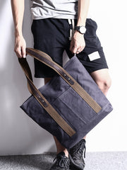 Casual Canvas Mens Womens Large 14‘’ Khaki Handbag Tote Bag Brown Shoulder Bag Tote Purse For Men