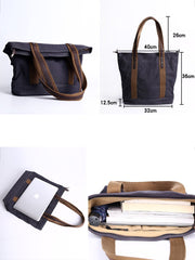 Casual Canvas Mens Womens Large 14‘’ Khaki Handbag Tote Bag Brown Shoulder Bag Tote Purse For Men