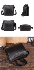 Casual Fashion Black Leather Men's Side Bag Courier Bag Black Vertical Messenger Bag For Men