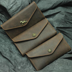 Vintage Mens Leather Long Wallet Envelope Long Wallet Phone Clutch Wallet For Men