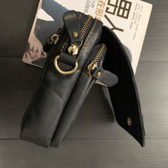 Cool Black Leather Men's Biker Belt Pouch Belt Bag Small Biker Side Bag For Men