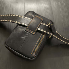 Cool Black Leather Men's Biker Belt Pouch Belt Bag Small Biker Side Bag For Men