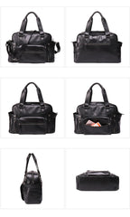 Casual Leather Mens 15 inches Black Briefcase Messenger Bag Travel Bag Black Handbag Side Bag for Men