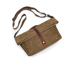 Waxed Canvas Mens Womens Side Bag 13‘’ Khaki Courier Bag Messenger Bag for Men